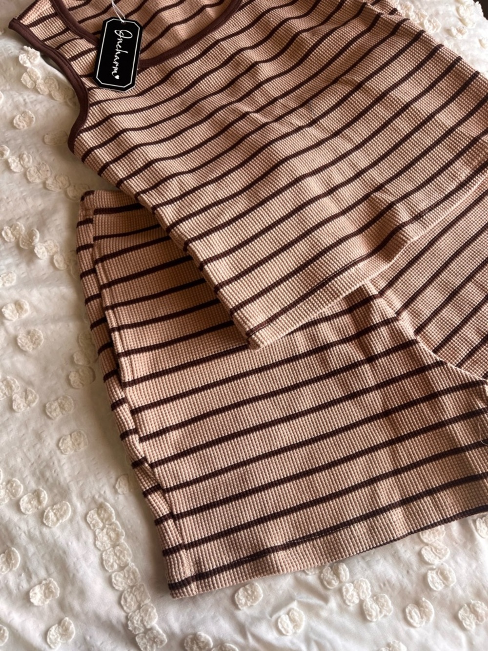 Oncharm Women’s 2 Piece Short Sets Striped Waffle Knit 95% cotton - Picture 2 of 12